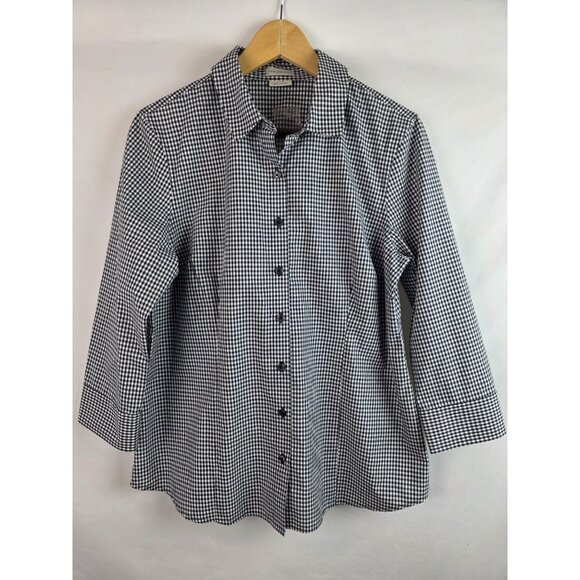 Van Heusen Women's Shirt Size Large Black Gingham Plaid 3/4 Sleeve Button Down - Picture 9 of 9
